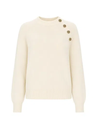 Balmain Button-embellished Raglan-sleeve Sweater In Neutral