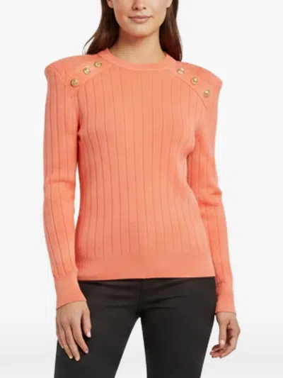 Pre-owned Balmain Button-embellished Rib-knit Sweater In Pink