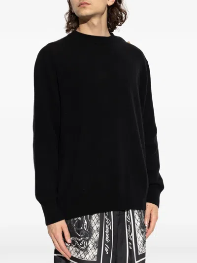 Balmain Button-embellished Shoulder Sweater In Black