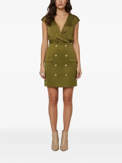 Pre-owned Balmain Button-embellished Sleeveless Mini Dress In Green