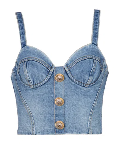 BALMAIN BALMAIN DENIM BUSTIER TOP