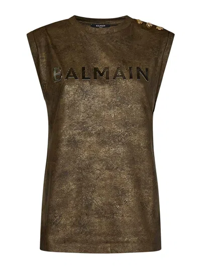 Balmain Buttons Detailed Logo Top In Green