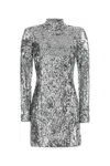 Balmain Sequin-embellished Structured-shoulder Mini Dress In Silver