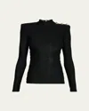 Balmain Ls Bouclette Monogram-pattern Button Top In Black