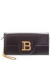 Balmain Buzz Leather Wallet On Chain In Brown