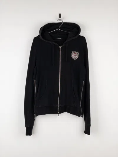Pre-owned Balmain By Decarnin Crest Badge Zip Hoodie In Black