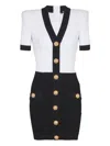 Balmain V-neck Buttoned Strong-shoulder Torsade Knit Mini Dress