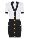Balmain V-neck Buttoned Strong-shoulder Torsade Knit Mini Dress