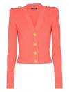Balmain Long-sleeved Cable-knit Cardigan In Orange