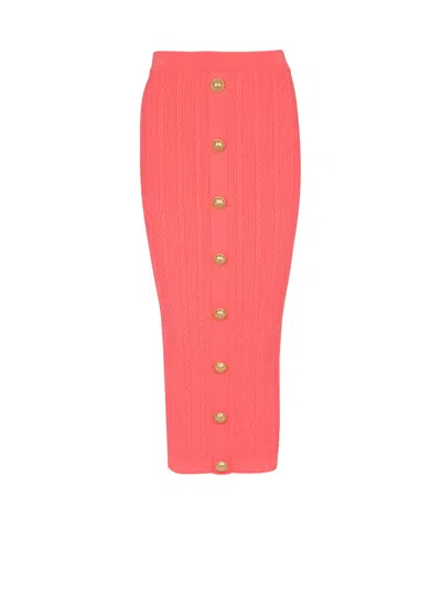 Balmain Cable-knit Midi Skirt In Pink
