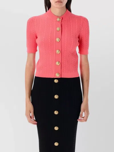 Balmain Cable Knit Short Sleeve Cardigan