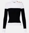 Balmain 3-button Twisted Knit Colorblock Top