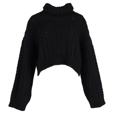Balmain Cable-knit Turtleneck Sweater In Black Wool