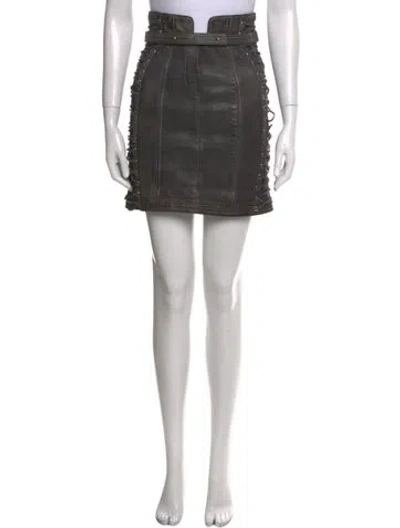 Pre-owned Balmain Calf Leather Mini Skirt In Gray