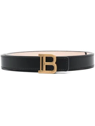 Balmain Calfskin 2cm Belt In Pa Noir