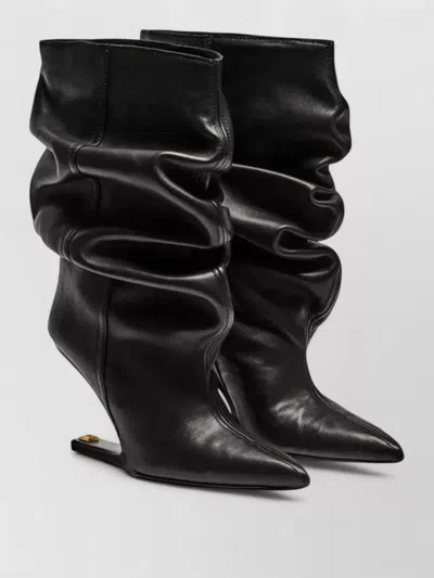 Balmain Calfskin Ankle Boots Sculpted Heel Slouchy Design In Black