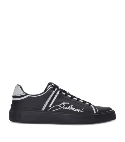 Balmain Calfskin B-court Printed Trainers In Black