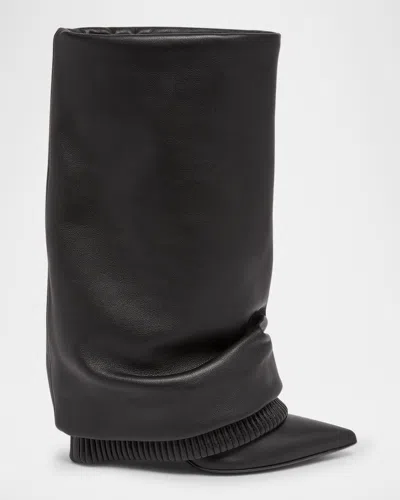 Balmain Calfskin Foldover Boots In Noir