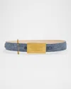 Balmain Safety-pin Denim Belt In 680 Bleu Jean Vintage Brass