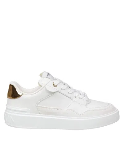 Balmain B- Court Flip Sneakers In White And Gold Leather