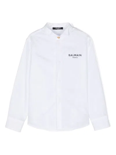 Balmain Kids' Camicia Con Logo Jacquard In White