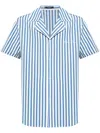 Balmain Camicia Pigiama A Maniche Corte In Cotone A Righe In Light Blue