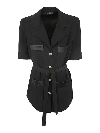 Balmain Ss 4 Pockets Crepe Saharian Shirt In Black