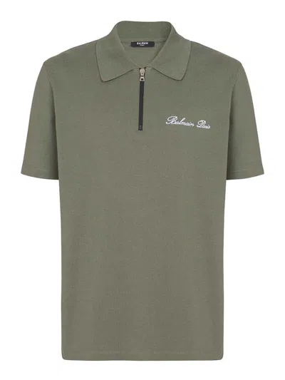 Balmain Logo-embroidered Cotton Polo Shirt In Green