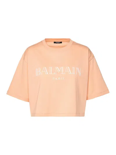 Balmain Orange Cotton Crop T-shirt