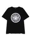 Balmain Crew Neck Black T-shirt With Graphic Print In Black
