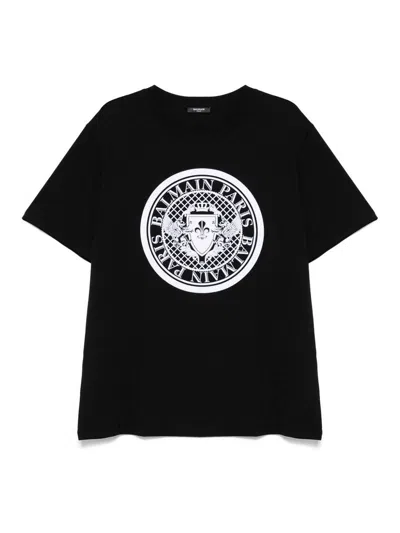 Balmain Flocked-logo T-shirt In Black