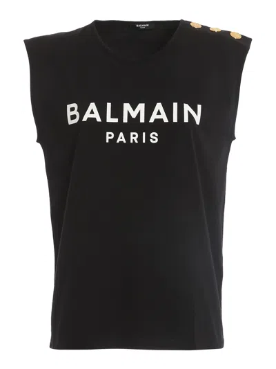 Balmain Black Logo Print Sleeveless