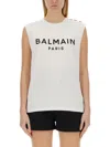 Balmain Logo Cotton Jersey Tank Top In White