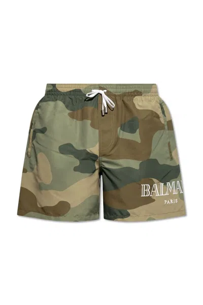 Balmain Camouflage Logo Swim Shorts In Multi