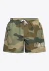 Balmain Camouflage Logo Swim Shorts In Green