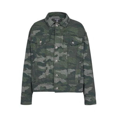 Pre-owned Balmain Camouflage Monogram Western Denim Jacket 'multicolor/khaki' | Green | Men's Size 48