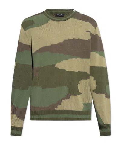 Balmain Camouflage-pattern Cotton Jumper In Green