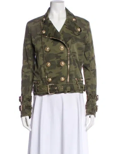 Pre-owned Balmain Camouflage Print Biker Jacket In Green