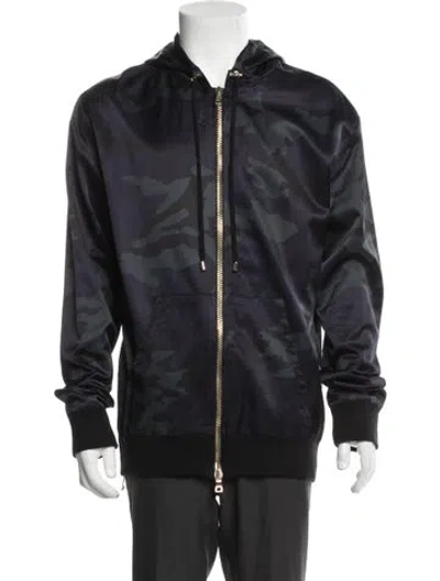 Pre-owned Balmain Camouflage Print Bomber Jacket In Blue