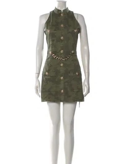 Pre-owned Balmain Camouflage Print Mini Dress In Green