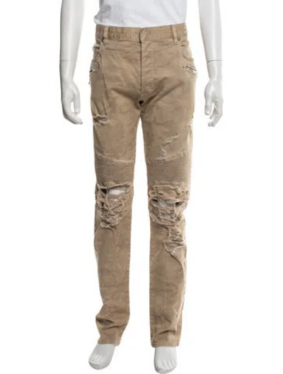 Pre-owned Balmain Camouflage Print Moto Pants In Neutrals