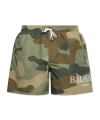 Balmain Camouflage Logo Swim Shorts In Green