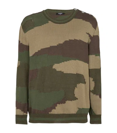 Balmain Camouflage Sweater In Green