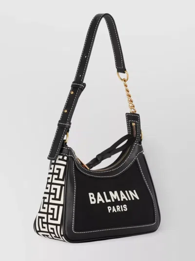 Balmain B-army Shoulder Bag In Canvas And Leather In Black