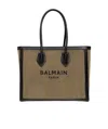 Balmain Canvas B-army 42 Tote With Leather Panels In Brown
