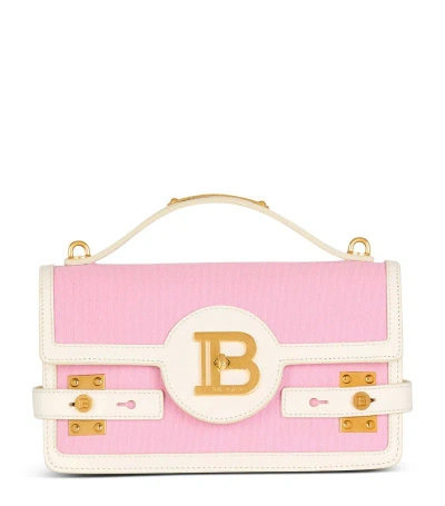 Balmain B-buzz 24 Canvas And Leather Bag In Pink