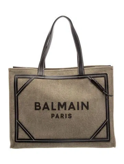 Pre-owned Balmain Canvas B-army Canvas Tote In Green