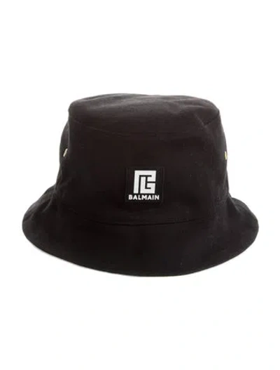 Pre-owned Balmain Canvas Bucket Hat With Logo In Black
