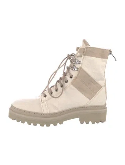 Pre-owned Balmain Canvas Combat Boots In Neutral