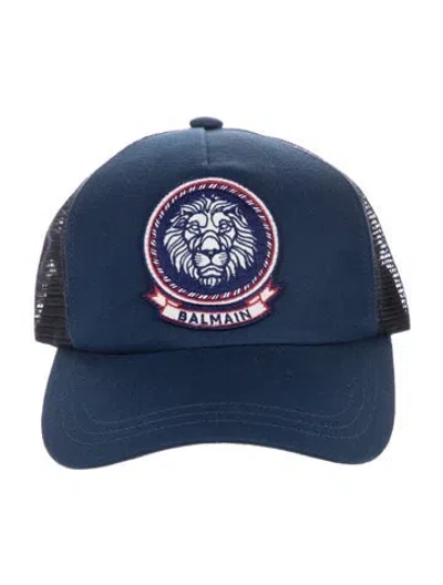 Pre-owned Balmain Canvas Embroidered Trucker Hat In Blue